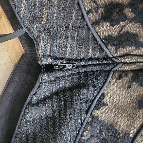 Vtg TADASHI Black Lace Mesh Over Nude Strapless Cocktail Midi Dress - Picture 9 of 14